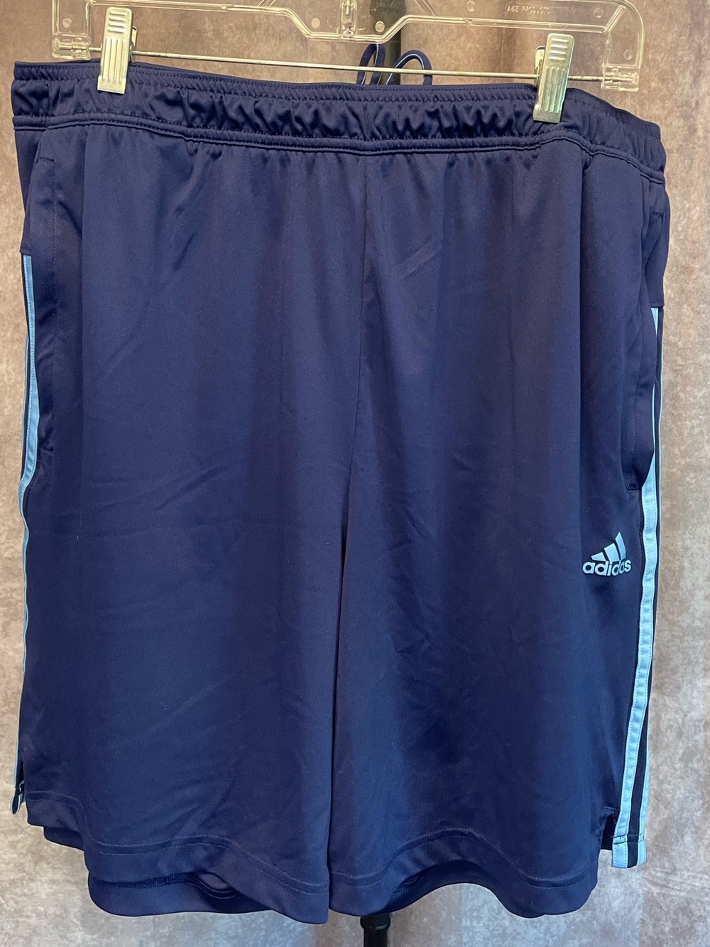 Adidas Men’s Navy Shorts with Light Blue Accents. XL